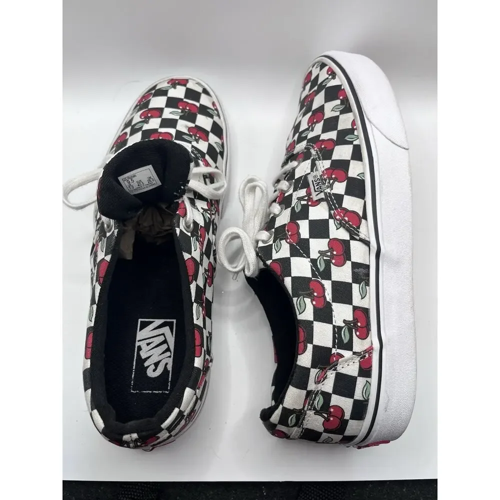 VANS Checkerboard Cherry Print Low Top Lace-Up Canvas Sneakers Women’s 9.5
